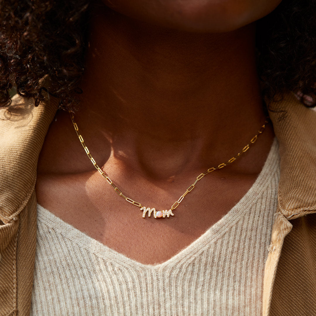 #1 MOM Pavé Mom Opal Necklace