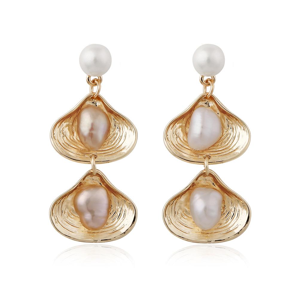 Double Shell Pearl Alloy Earrings