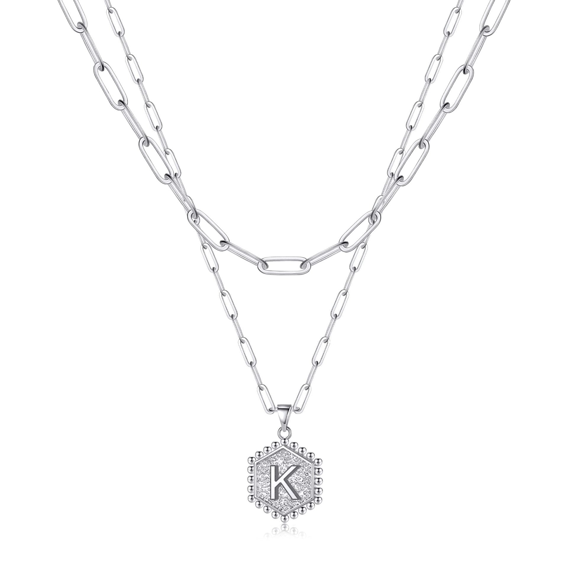 Double-layer 14K gold hexagon letter pendant double-sided sunflower necklace