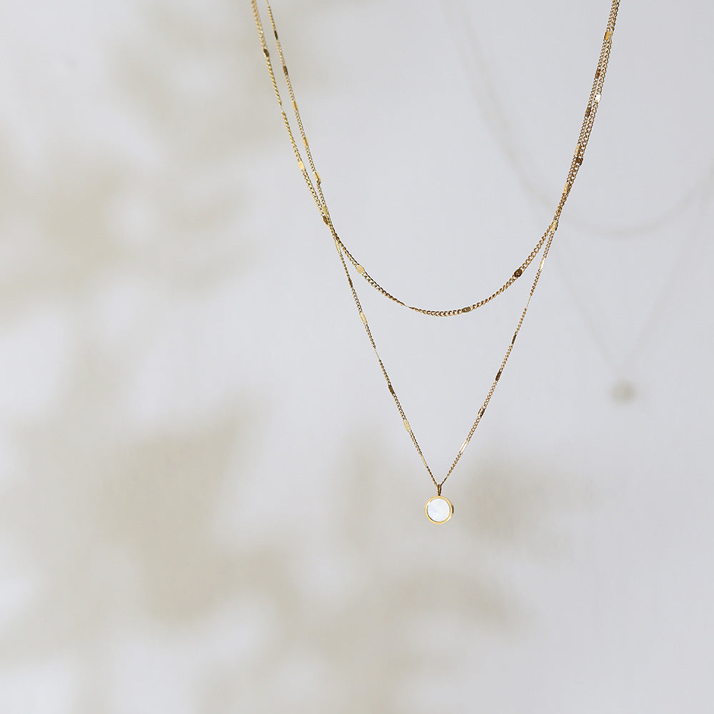 Double White Shell Round Geometric Clavicle Chain