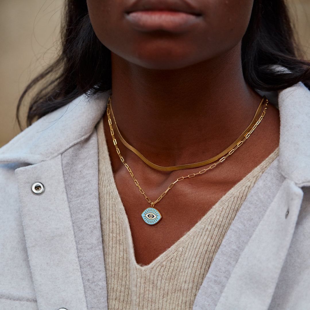 Golden Enamel Evil Eye Layered Necklace Set