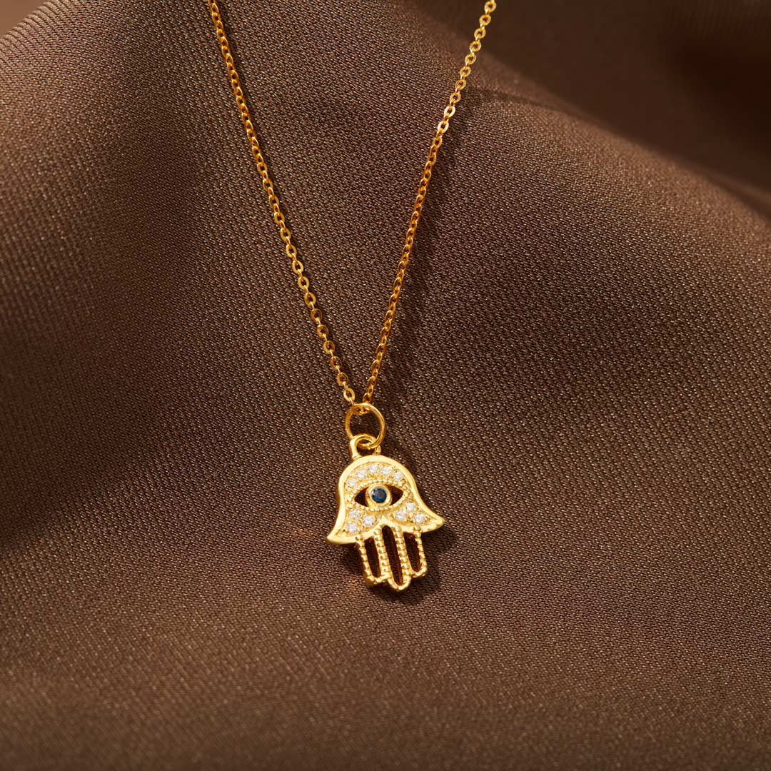 Hamsa Evil Eye Gold Necklace