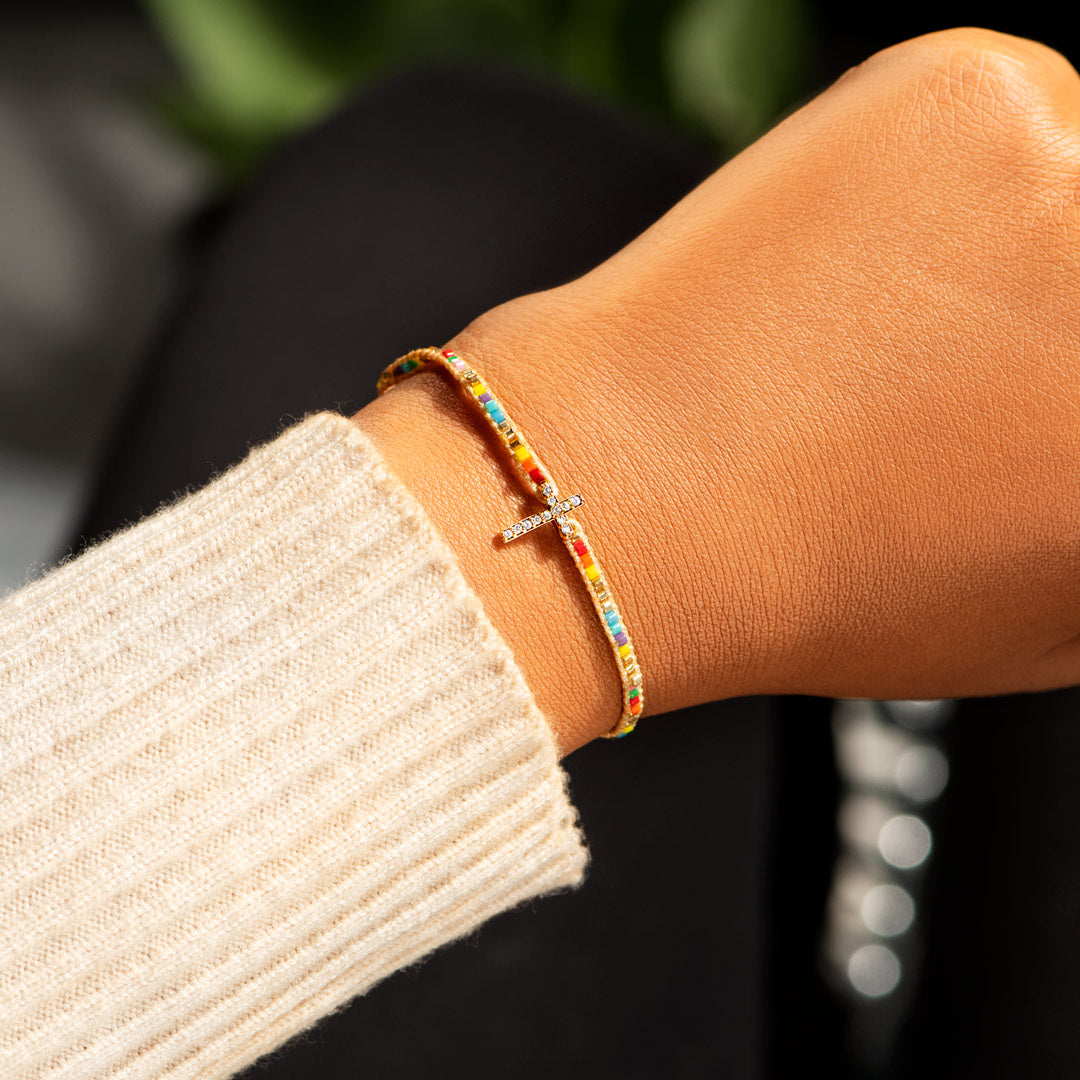 Squad Goals Hand-Braided Pavé Cross Bracelet