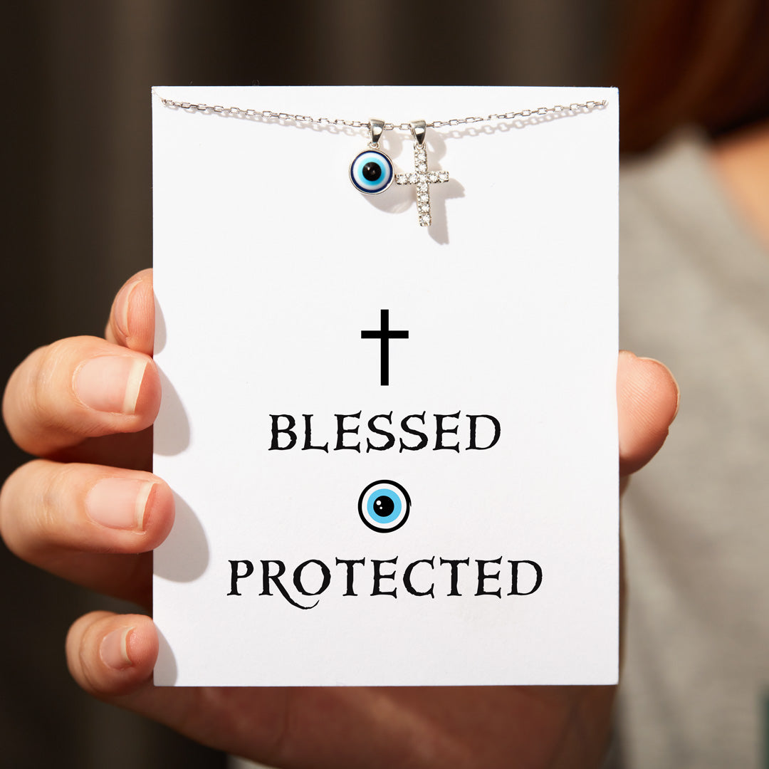Blessed And Protected Cross&Evil Eye Necklace