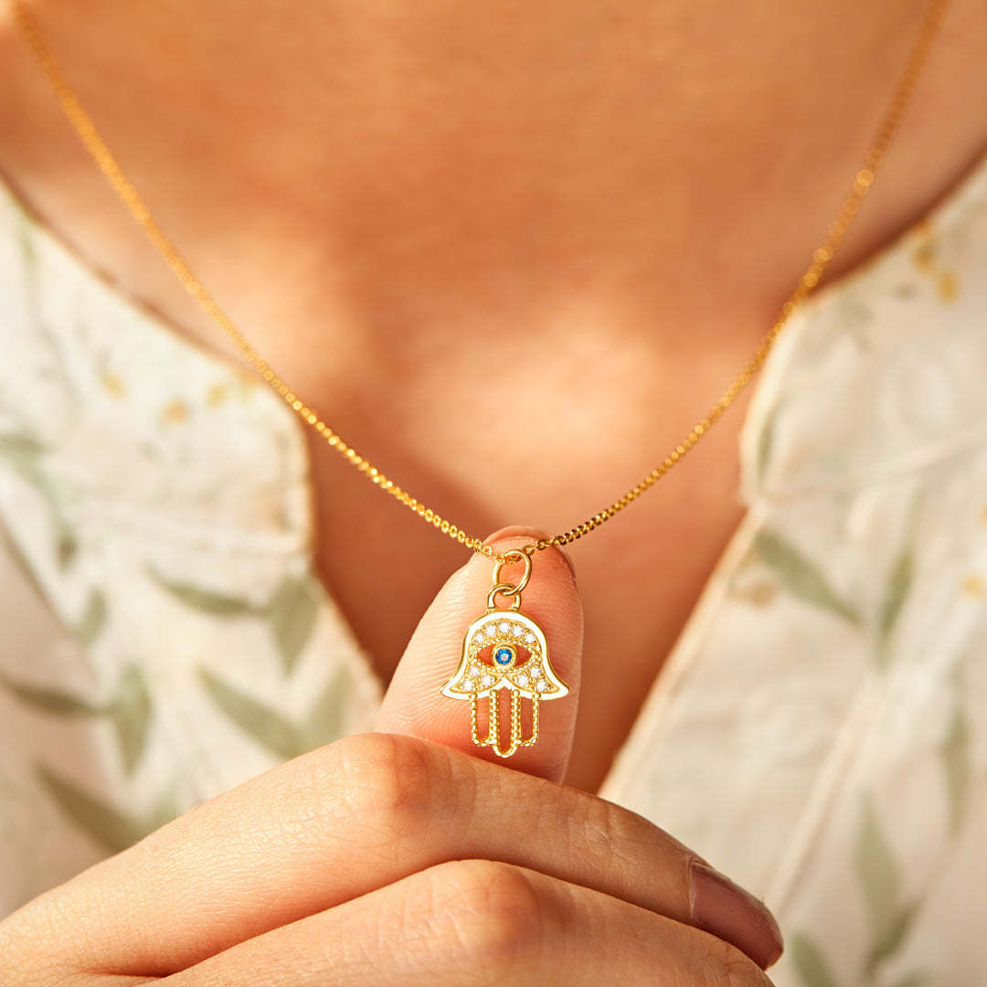 Hamsa Evil Eye Gold Necklace