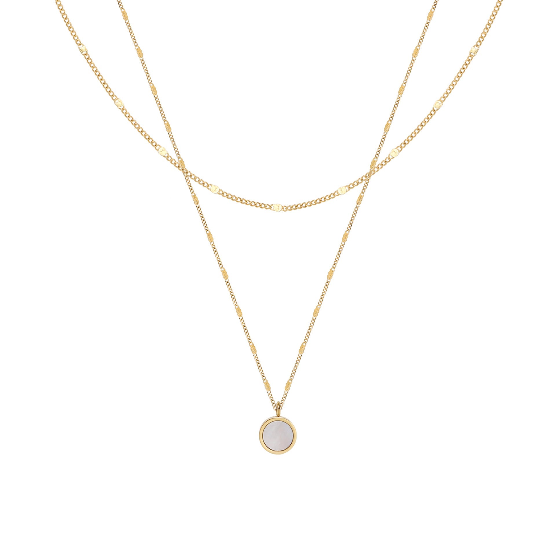 Double White Shell Round Geometric Clavicle Chain