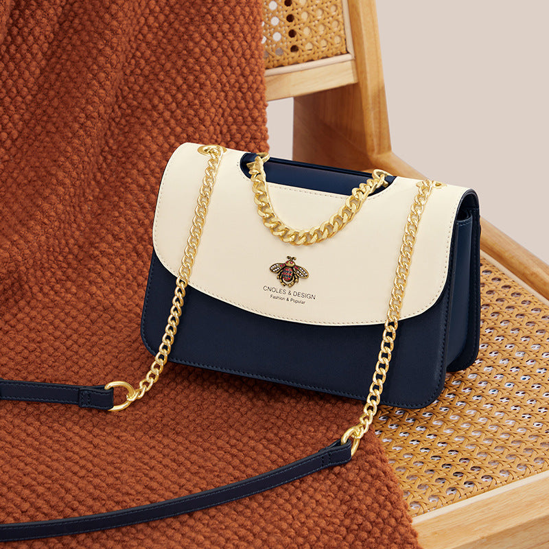 Chain Bee LOGO Versatile Shoulder Messenger Leather Handbag