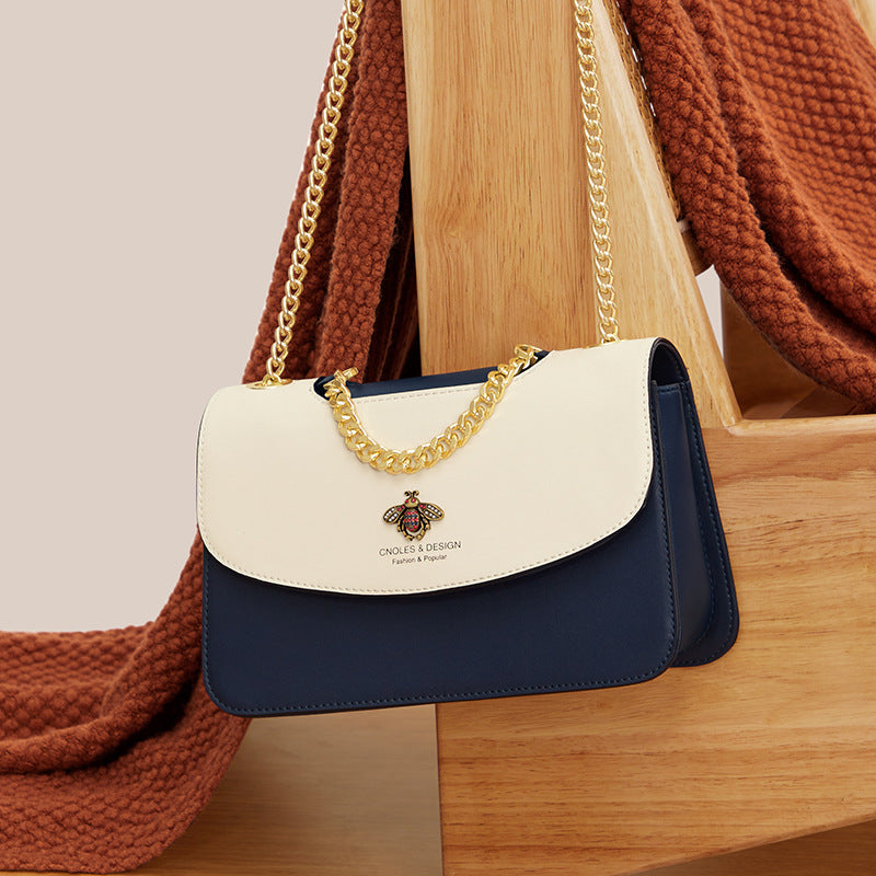 Chain Bee LOGO Versatile Shoulder Messenger Leather Handbag