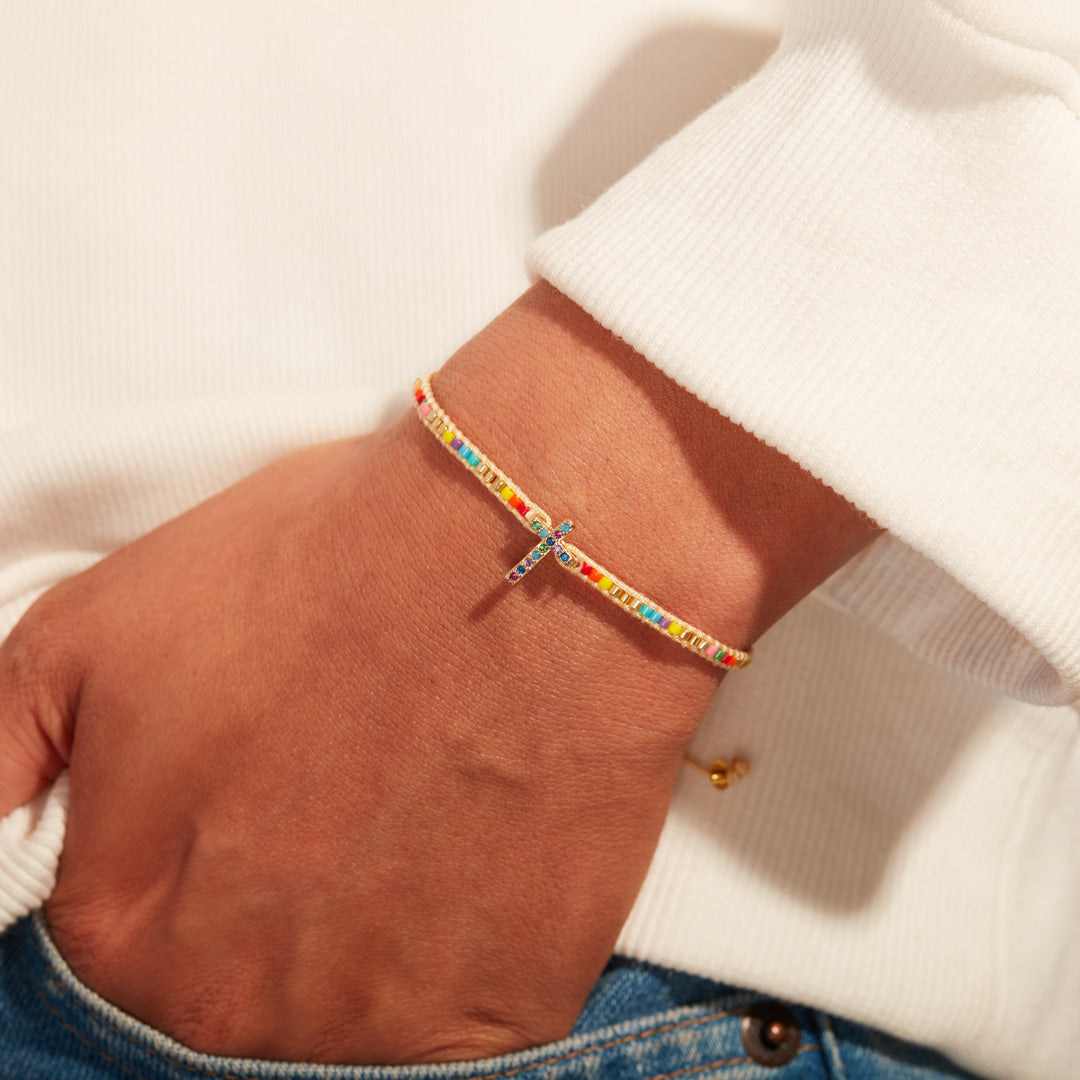 Squad Goals Hand-Braided Pavé Cross Bracelet