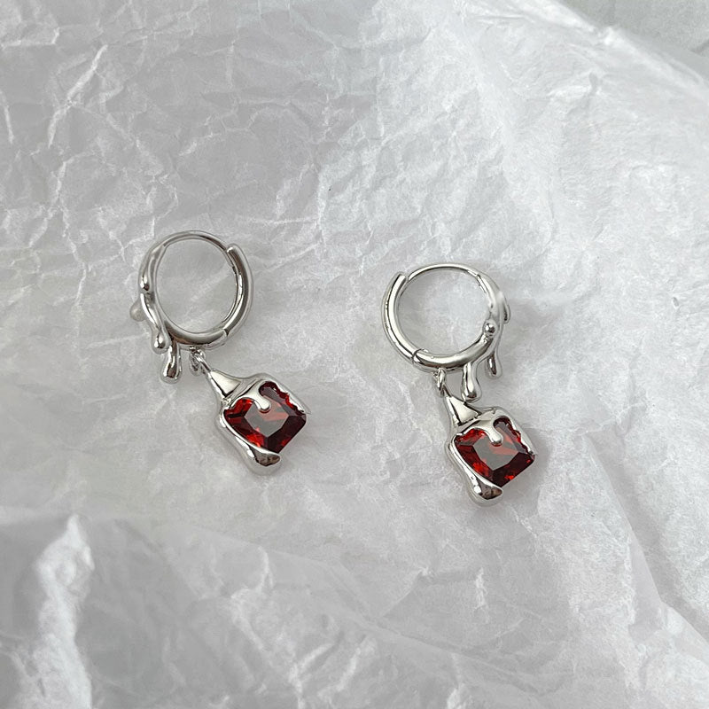 Sensitive red zircon lava earring buckle female texture grain earrings