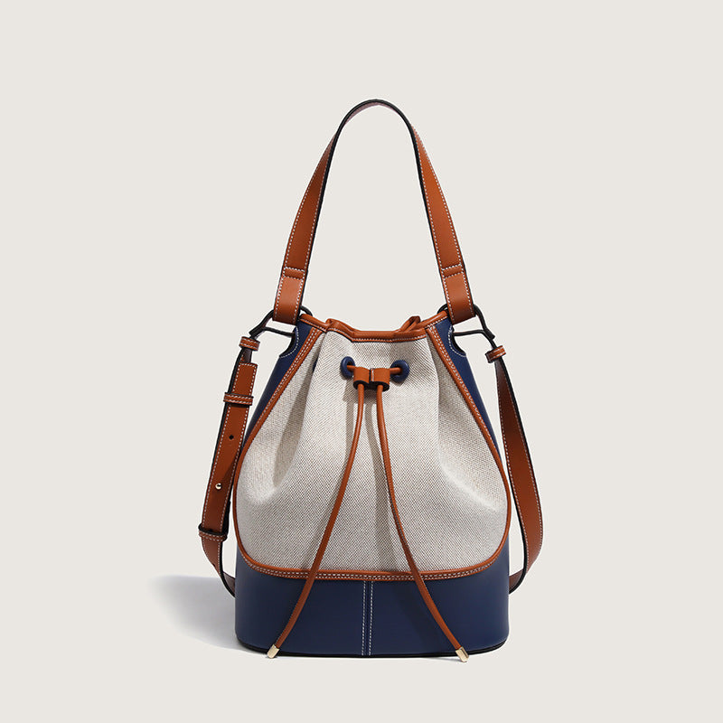 Youth Trend Contrasting Color Canvas Bucket Bag